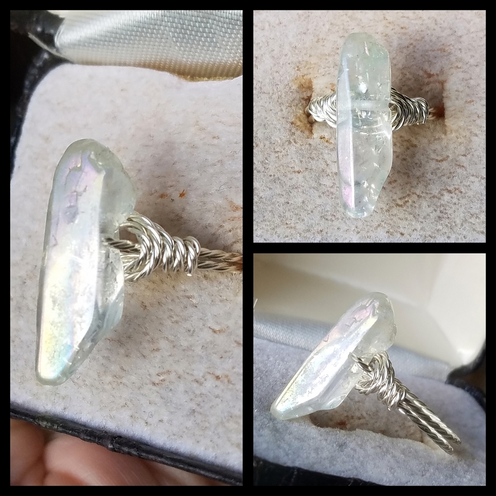 🖤 Aura Quartz Crystal Ring - 7.5